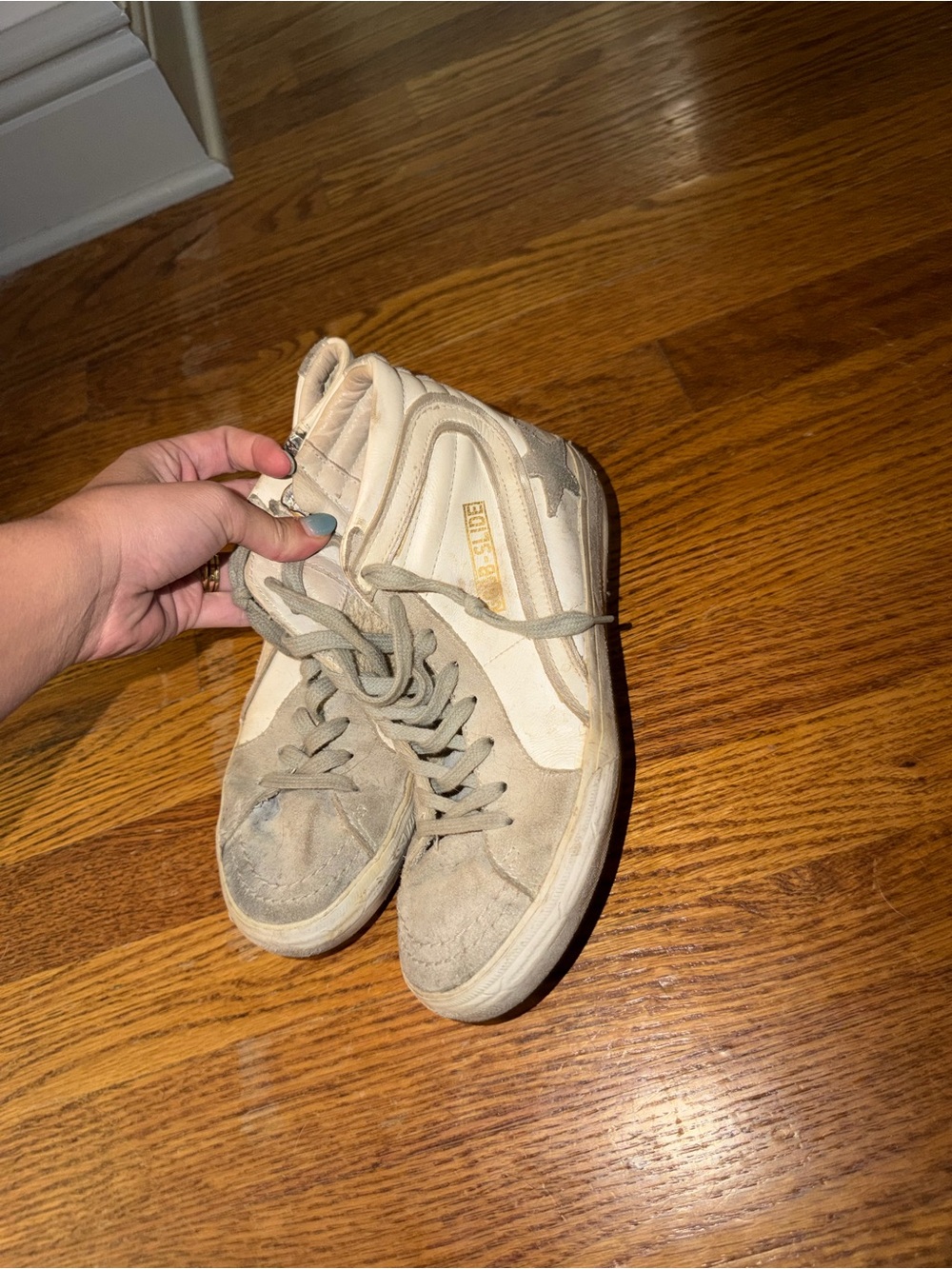 Golden Goose White & Gray High-Top Lace-Up Sneaker with Star - Picture 2 of 4